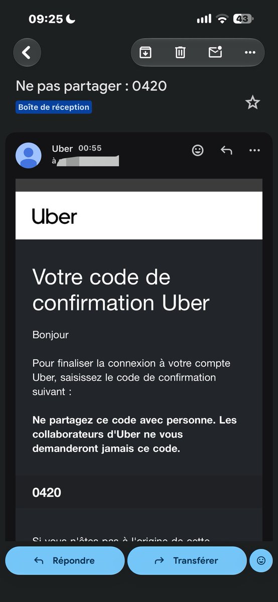 vvxzhyu's tweet photo. Cela fait 3 nuits d’affilées que je reçois ce mail jsp qui essaye de se co à mon compte uber eat en pleine nuit sache juste poto que j’ai pas un on est le 38 du mois là https://t.co/8AUMa1Tezp