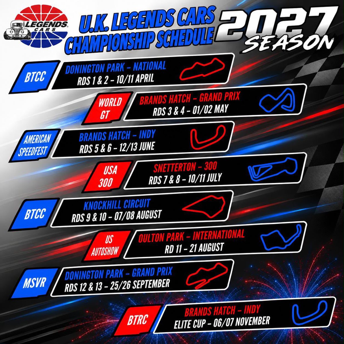 UKLegends's tweet photo. 🚨 Latest News…

Two BTCC Support Dates Headline Superb 2027 Legends Cars Calendar

• Outstanding 7️⃣ event #LegendsCars schedule announced  
• Legends to support @BTCC at Donington and Knockhill
• Brands slot retained alongside @GTWorldChEu 

More: https://t.co/hQqZI5juxF https://t.co/FpC0pwxNHt