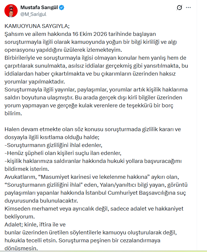 MudahilX's tweet photo. Eski koruması tarafından cinsel tacizle suçlanan Milletvekili Mustafa Sarıgül masumiyet karinesinin ihlal edildiğini ve suç duyurusunda bulunacağını açıkladı. https://t.co/Ym66WoyISN
