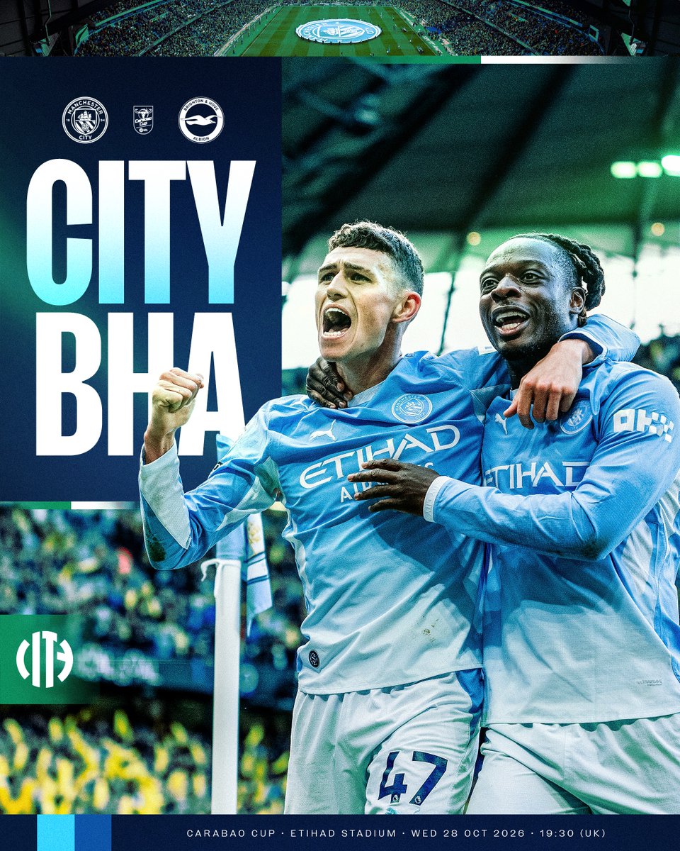ManCity's tweet photo. City 🆚 Brighton 👊

Tonight in the Carabao Cup ✨ https://t.co/vWKJF2UpwS