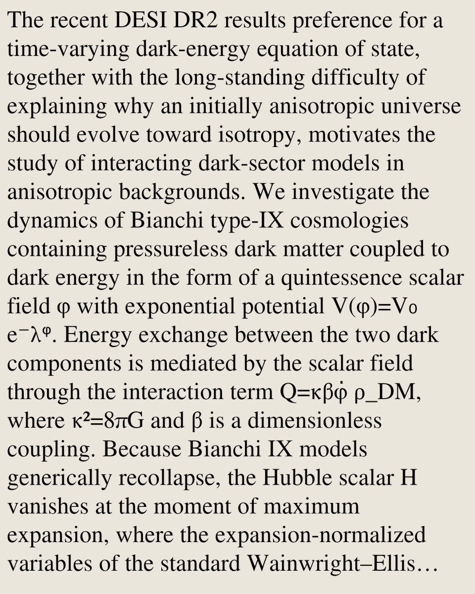 PhysicsPaper's tweet photo. Dynamical systems analysis of Bianchi type-IX cosmology with a scalar field mediated dark sector interaction

Ashmita, Jaturaporn Watanakampolkij, Daris Samart
https://t.co/wETdyxkaXq [𝚙𝚑𝚢𝚜𝚒𝚌𝚜.𝚐𝚎𝚗-𝚙𝚑] https://t.co/vMuaOUcBm8