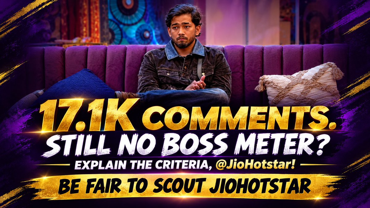 sunnyway2live's tweet photo. When Scout has 17.1K comments and still doesn't appear on the Boss Meter, while contestants with significantly fewer comments rank in the Top 2, questions are bound to arise. @HotstarReality , explain the criteria!

BE FAIR TO SCOUT JIOHOTSTAR https://t.co/RHsoRAisCV