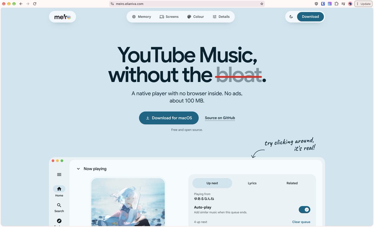 elianiva_'s tweet photo. made a simple website for meiro, the music player actually works lol

https://t.co/4poBlZO2oj https://t.co/7o0qEj0FSH