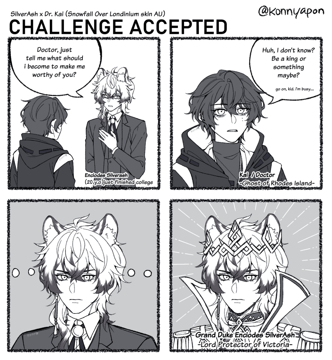 konnyapon's tweet photo. and so, he become one. 
____
[HC]
SilverAsh, Snowfall Over Londinium x dr. Kai, Ghost of Rhodes Island (OC Doc) https://t.co/alLgUy34Xk
