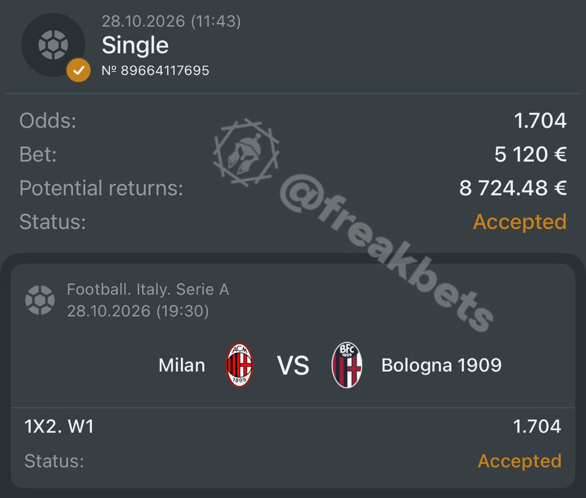 freakbets's tweet photo. 🇮🇹BET OF THE DAY🇮🇹

MELBET🫡 - HERE

📲Take your deposit bonus 130$+ using the promocode: FREAKBETS🚨

👉 BEST BONUSES: https://t.co/QhsCJUAvQ2
👉 📊 Full preview &amp; reasoning: https://t.co/5IXn9oTwg8 https://t.co/wjNQGbYIma