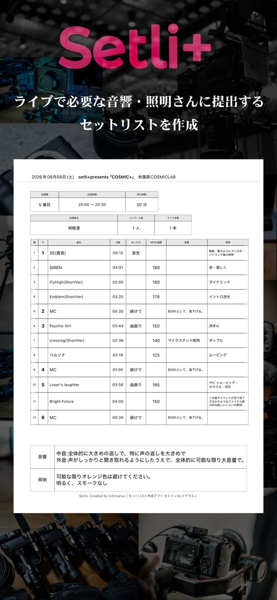 ichimaruplus's tweet photo. iPhoneアプリ📱
「Setli+(セトリプラス)」Ver.2.6.1

400DL達成！

ライブのセットリストをどこでも簡単に作成できるアプリ！

ダウンロードはこちらから👇
https://t.co/6F8bb7EvGJ

#セトリ #セットリスト #キューシート #音響指示書 https://t.co/TBlt6VrJuu