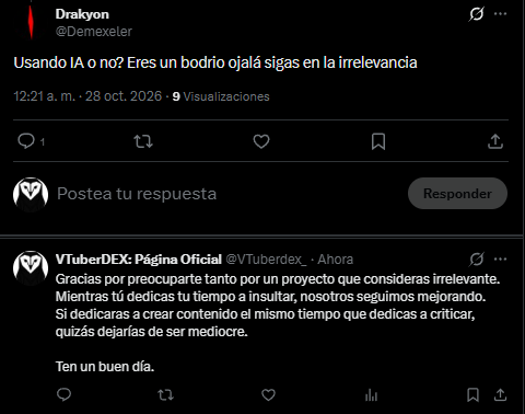 Ritcher_Code's tweet photo. Cuando la página de un proyecto te deja en evidencia sin necesidad de rebajarse a tu nivel. 

@Demexeler, en serio, loco, ya madura.

Tienes 1,3 k suscriptores en YouTube, pero parece que te has estancado en lo mismo de siempre: insultar a otros. Tu contenido no despega, apenas tienes presencia en Twitter y buena parte de lo que publicas son ataques hacia otros creadores.

¿Te has planteado qué pasaría si dedicaras la mitad del tiempo que usas en tirar mierda a crear algo propio? Quizás podrías construir algo que realmente aporte a la comunidad, en lugar de limitarte a intentar desprestigiar el trabajo ajeno. Pero, por lo visto, es más fácil criticar que crear.

Mi consejo es que busques ayuda profesional si sientes que necesitas descargar tanta frustración contra los demás. Porque esto dejó de ser gracioso hace rato. Ya no da risa, da pena.

Y a mis amigos de la comunidad: si este tipo llega a sus publicaciones a insultarlos, mi recomendación es sencilla: bloquéenlo.

No hace falta discutir con él, responderle ni entrar en su juego. Simplemente bloqueen y sigan con lo suyo. No lo acosen ni organicen ataques contra él; tampoco tienen que darle explicaciones.

Al final, leer comentarios llenos de odio no les aporta absolutamente nada, y ustedes tienen cosas mucho mejores en las que invertir su tiempo.