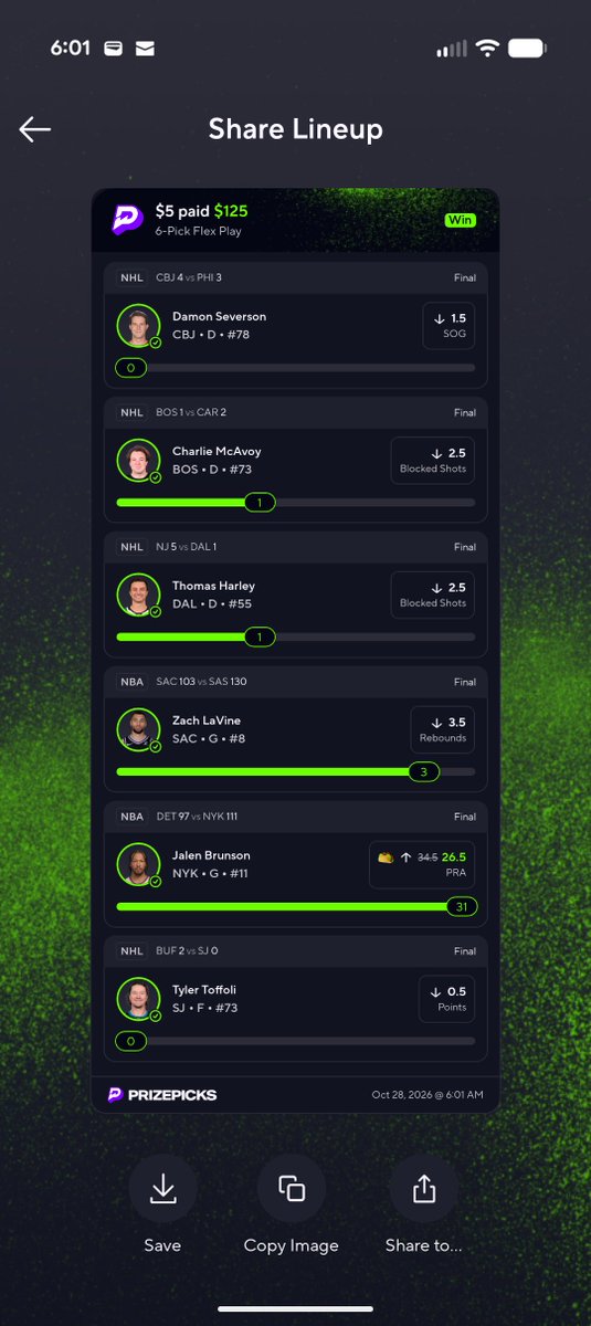 propsbycolin's tweet photo. Yesterday's wins thanks to @Auto_DFS 💰
✅ $5 → $30 on a 3 pick Power Play
✅ $5 → $125 on a 6 pick Flex Play
AutoDFS finds the edges and builds the slips for you. No more hours of research ⚡
Use code PROPS at checkout for 25% off your first month 🔥 https://t.co/3bHOo7Yg7O