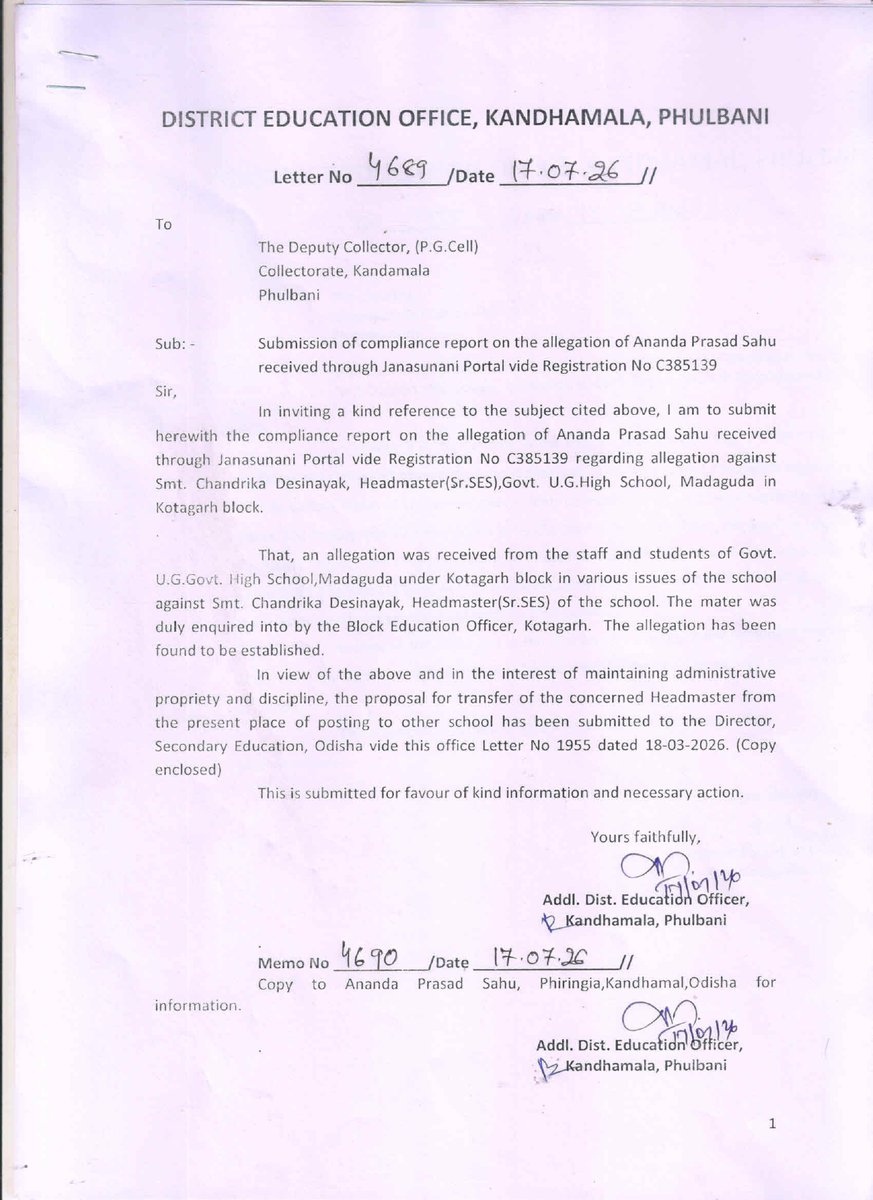 DMKandhamal's tweet photo. @amonnayak13 @SMEOdisha @scstdevdept @NityanandaBJP @CMO_Odisha @_anugarg @SecyChief @DC_Odisha @IPR_Odisha @PhiringiaP @12_baje The grievance has   been disposed off with appropriate action. https://t.co/7jRvXtl8I6