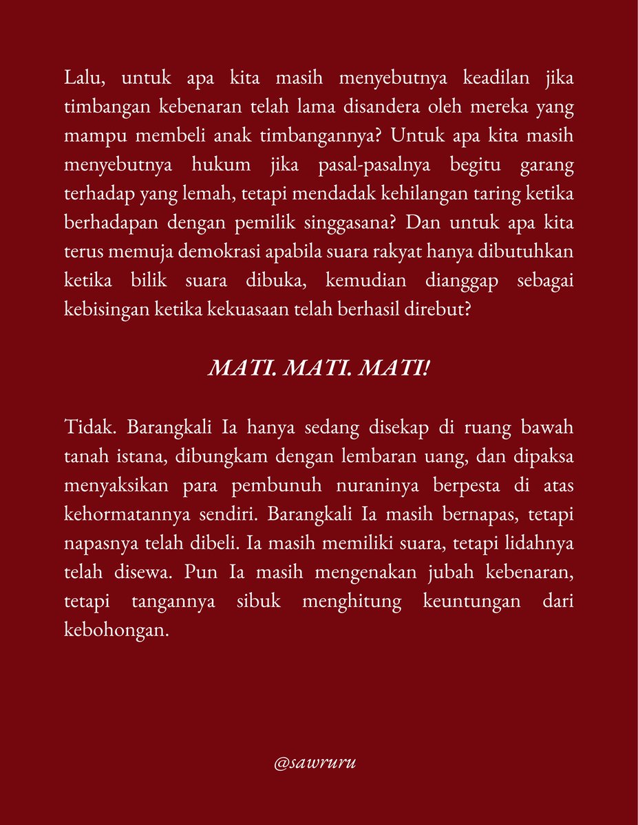 sawruru's tweet photo. lantas dimana letak sila ke-lima apabila suara kami terus dibungkam?

#INDONESIASADAR https://t.co/TJGDVtJEyV