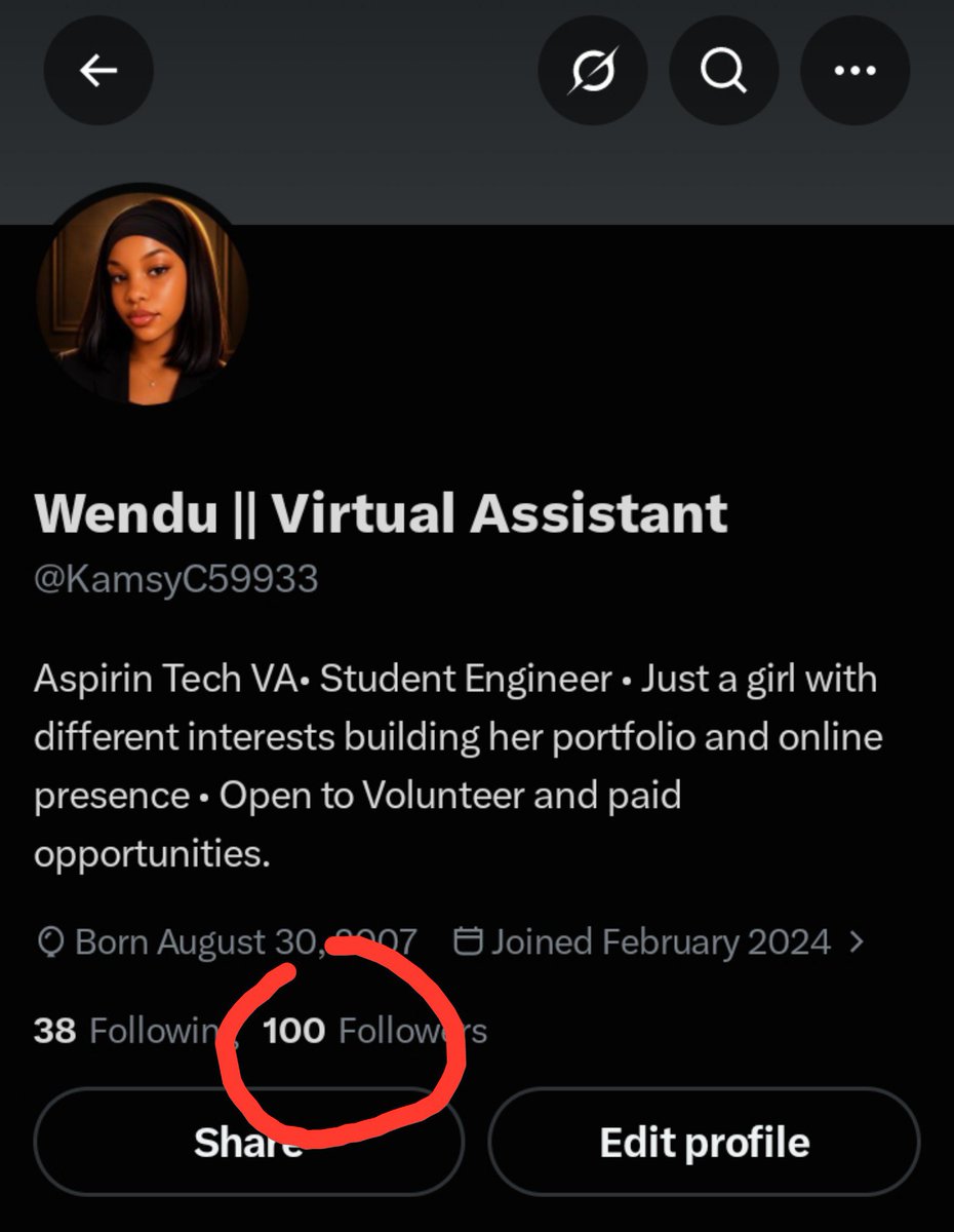 Wendu_VA's tweet photo. 100 FOLLOWERS!!! 🥹🥹❤️

A whole 100 people decided my little corner of X was worth being part of. 🥹❣️

One week ago, I started this journey with 31 followers, and now we're here! 😭🫶🏽 https://t.co/ou2K47HZFt