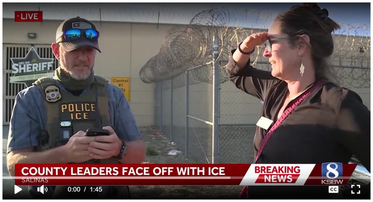 Sandy1Texas's tweet photo. California just showed us exactly how far sanctuary politics will go. ICE agents showed up outside the Monterey County Jail in Salinas yesterday for a targeted operation, waiting to take one or more people into custody when they were released. Instead of cooperating, the sheriff put the whole jail on lockdown, stopped new bookings, stopped releases and closed it to visitors.

Then a county supervisor, Wendy Root Askew, walked right up to a federal agent on camera and told him nobody would be released while ICE was there. The agent asked her point blank whether they were going to keep people locked up past when they could legally go, just to keep them away from ICE. Her answer was, "They will not be released in a location where ICE is present." Think about that. Local officials would rather shut down their own jail and hold people longer than let federal officers do their job.

Here in Texas, our sheriffs work with ICE, and that's how it should be. When someone in the country illegally ends up in jail, they get handed over, not hidden. 
California chooses to protect illegals over citizens!
Hey California are you going to keep voting Democrat?
Vote RED for candidates that will put Americans first.
See the link to the article in the comments.