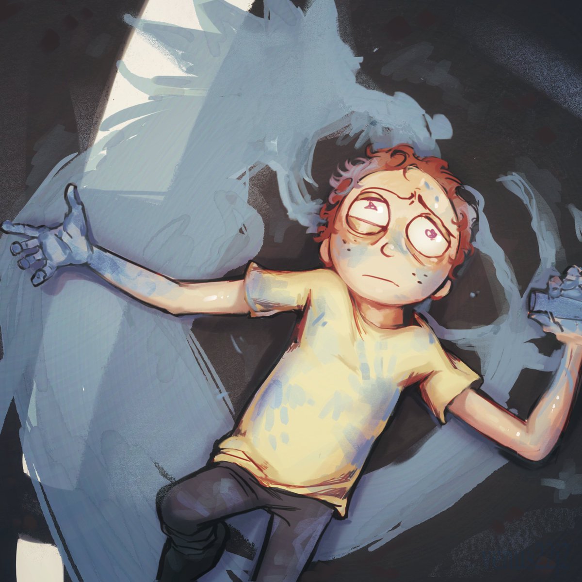 venus22j2's tweet photo. waiting for the rain to wash the chalk away again, little guy? #rickAndMorty https://t.co/BRyU93fjP0