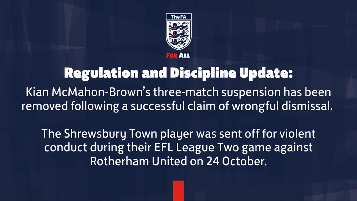 FAspokesperson's tweet photo. Regulation &amp; Discipline update on @shrewsburytown: https://t.co/aOXsP5f5V3