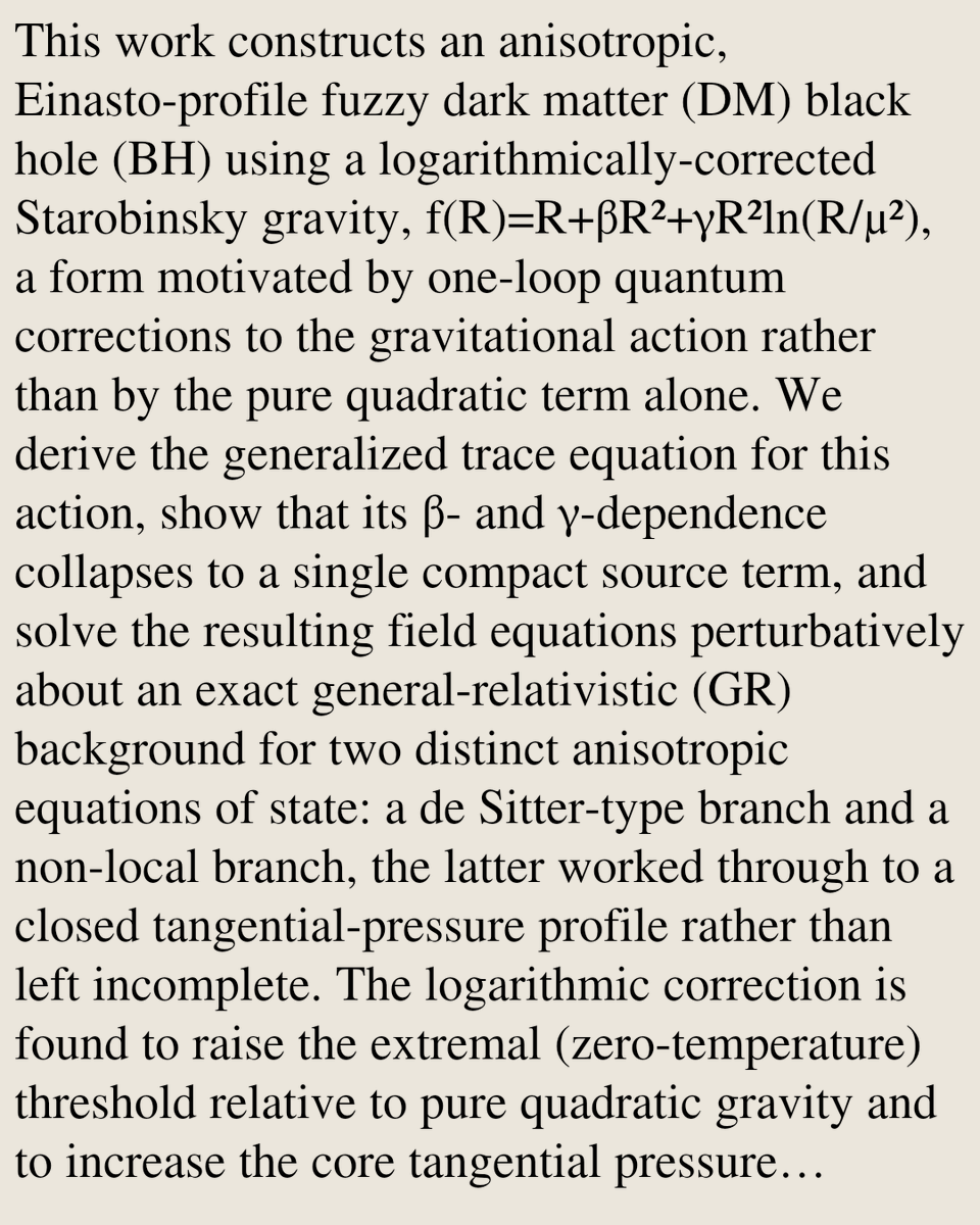 PhysicsPaper's tweet photo. Structure of Logarithmically-Corrected Starobinsky Fuzzy Dark Matter Black Holes

M. Ilyas, Fatima Bint-e-Munir, Rana Zaman Ahmad, M. Shahan
https://t.co/GlcVngo7BZ [𝚙𝚑𝚢𝚜𝚒𝚌𝚜.𝚐𝚎𝚗-𝚙𝚑] https://t.co/R6w968voRJ