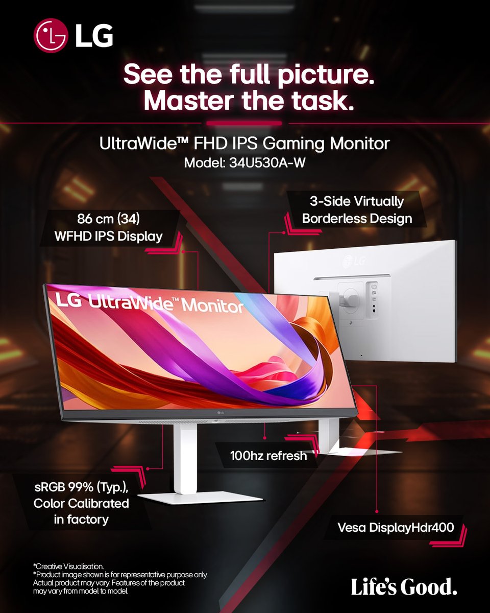 LGIndia's tweet photo. Go beyond limits.
Experience the LG UltraWide™ FHD IPS Gaming Monitor - where every frame shines brighter, sharper, and smoother.

To know more, click here - https://t.co/3BXVX40JSs

#LG #UltraWideGamingMonitor #IPSDisplay #WFHD #GamingSetup #LifesGood https://t.co/fDMl0MK3B0