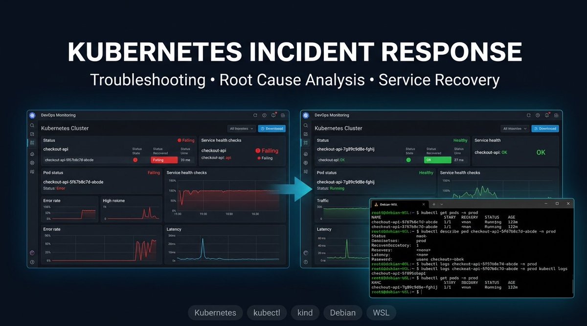 Hasnainbanusi's tweet photo. 1/2 🛠️ Kubernetes Incident Response

Practiced troubleshooting a checkout-api deployment and service in a local kind cluster.

Focused on:
• Pod &amp; deployment status
• Service configuration
• Incident recovery
Tools: Kubernetes, kubectl, Debian/WSL
#DevOps #Kubernetes https://t.co/oeSdU4Cutt