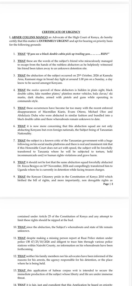 Advocate_Jebra's tweet photo. VOCAL AFRICA (SUING ON BEHALF
OF THE SUBJECT TWAHA MWAIPAYA) VERSUS
THE INSPECTOR GENERAL,
NATIONAL POLICE SERVICE AND 5 OTHERS. https://t.co/HbG0jX9H03