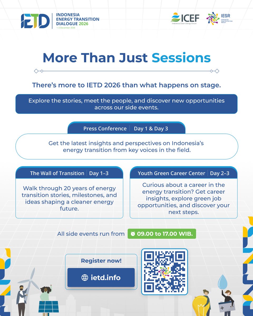 IESR's tweet photo. Do not forget to join us for the talks at #IETD2026!
📅 December 1–3, 2026
🔗 Check out the agenda and register at https://t.co/uMYqAqkr06 https://t.co/luitn3c9FB