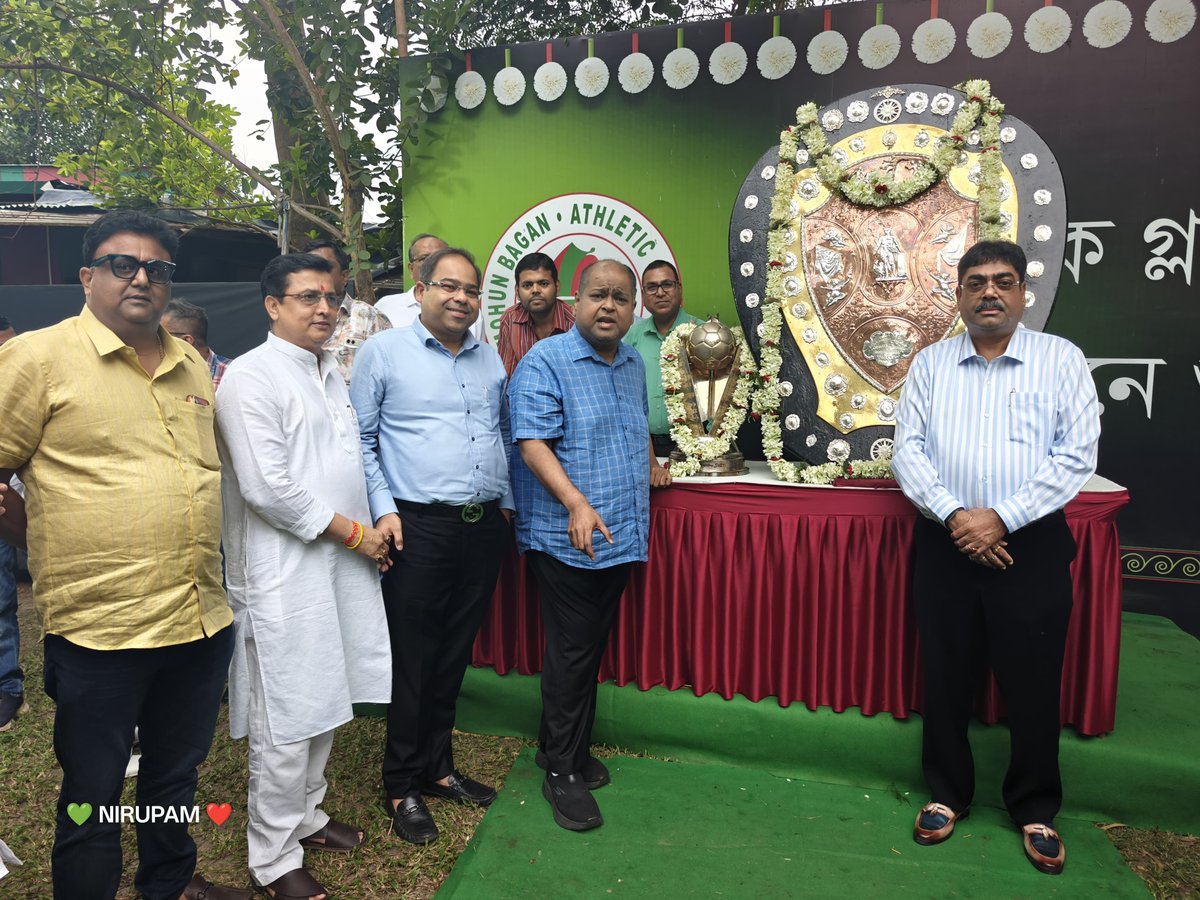 Mohun_Bagan's tweet photo. A proud day in the history of Mohun Bagan! 💚❤️

The Flag-Hoisting Ceremony celebrating our IFA Shield 2026–27 triumph was held today at the Club Lawn in the presence of our respected President, General Secretary and Executive Committee Members, Head Coach Mr Panagiotis Dilmperis https://t.co/9viwspEfSP