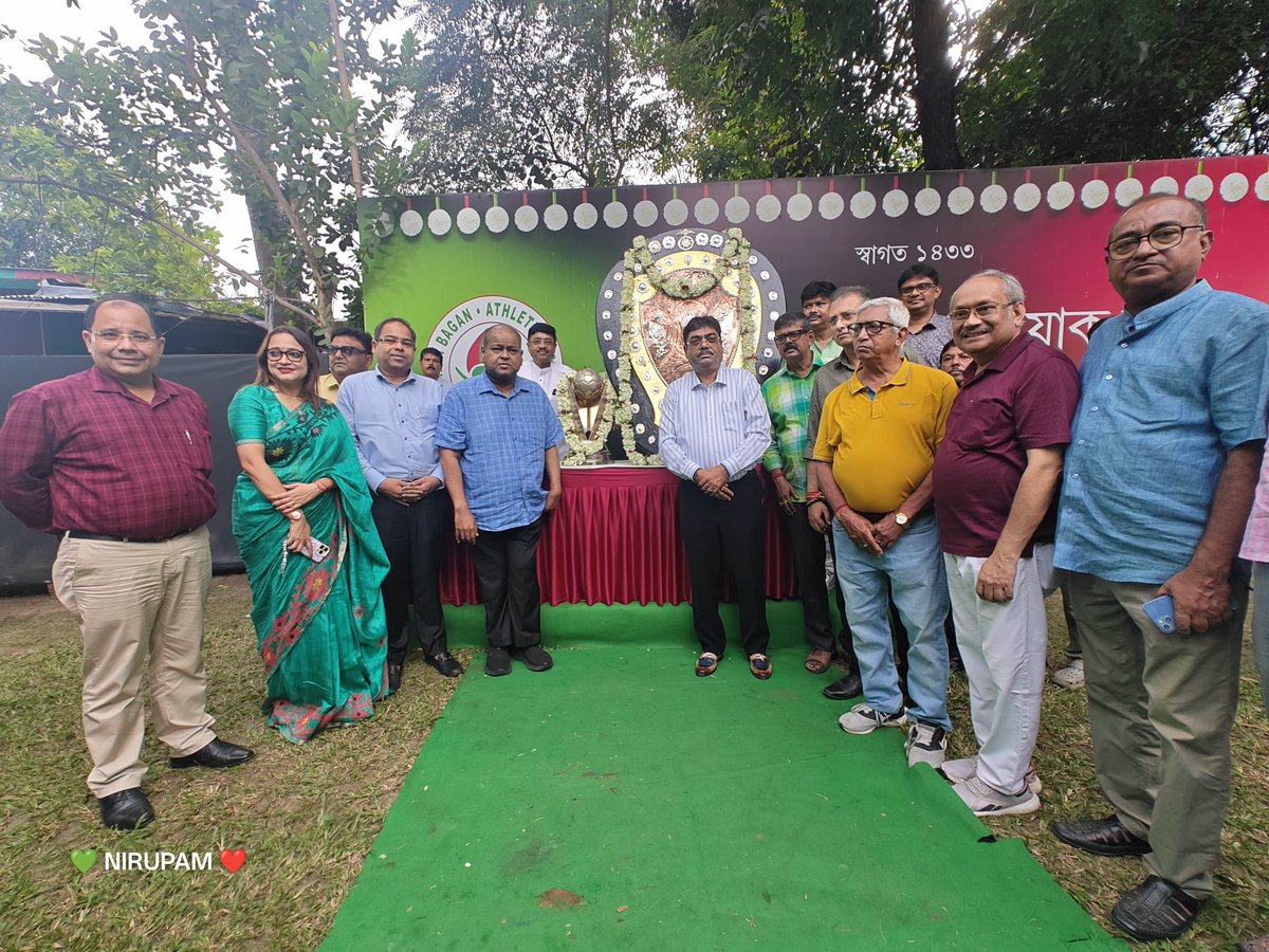 Mohun_Bagan's tweet photo. A proud day in the history of Mohun Bagan! 💚❤️

The Flag-Hoisting Ceremony celebrating our IFA Shield 2026–27 triumph was held today at the Club Lawn in the presence of our respected President, General Secretary and Executive Committee Members, Head Coach Mr Panagiotis Dilmperis https://t.co/9viwspEfSP