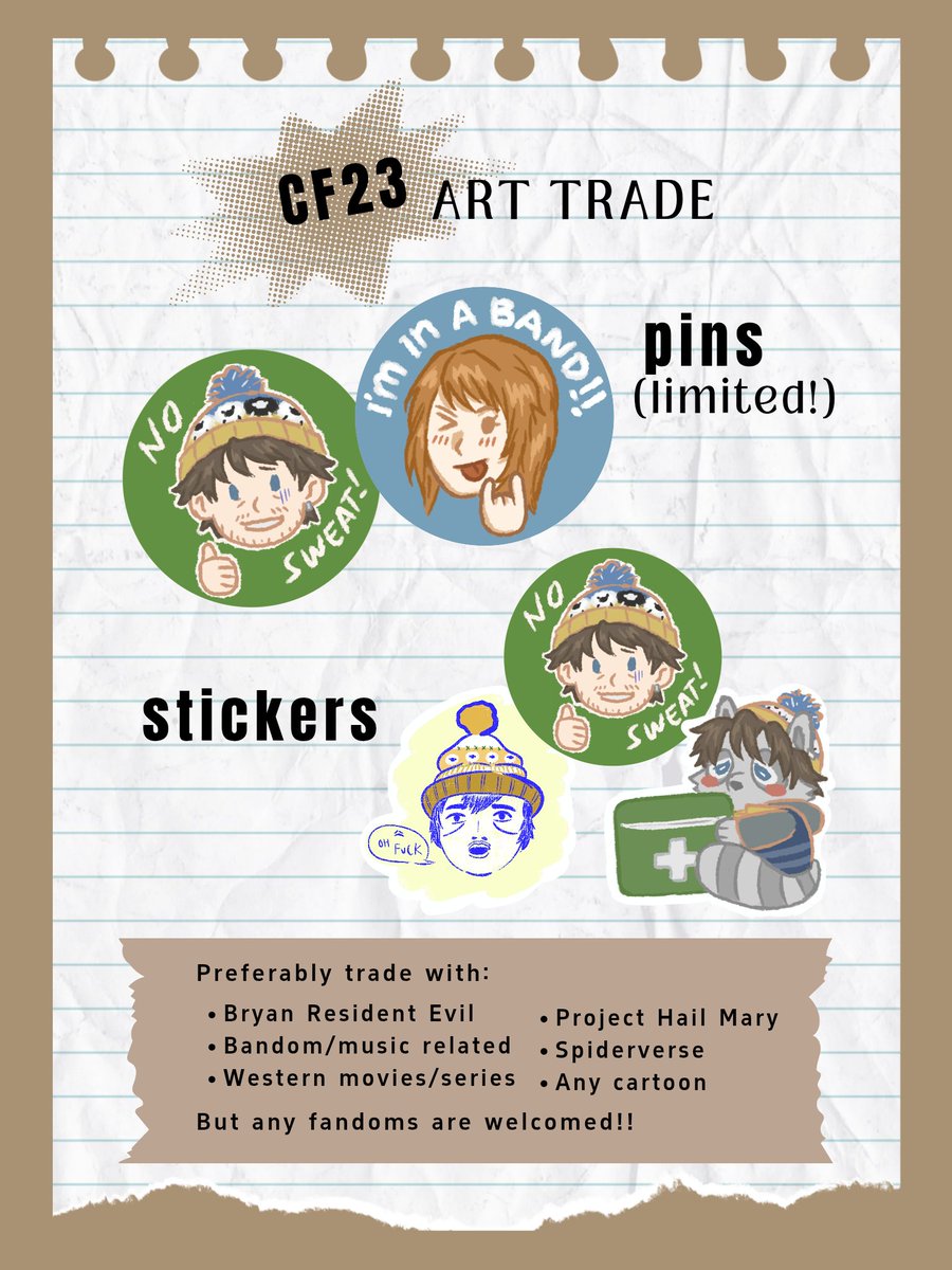 atothezett's tweet photo. my first ever #cf23 art trade is here!!
rt & likes are appreciated 🌹
I got Bryan Hodukavich & Paramore (Hayley Williams) merch to offer :3
(available for DAY 1 only!)
PLEASEEE hit me up or slide into my DM if you're interested ☝🏻✨
#ResidentEvil #Bandom https://t.co/3LJuiOZx8a