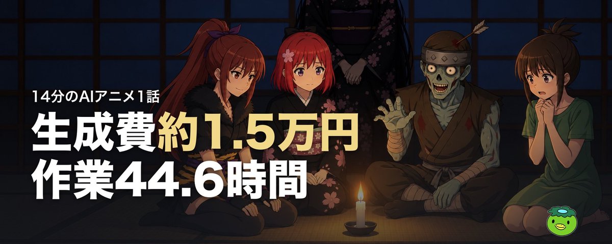 14分のAIアニメ1話を、作業44.6時間・生成費 約1.5万円で作った
