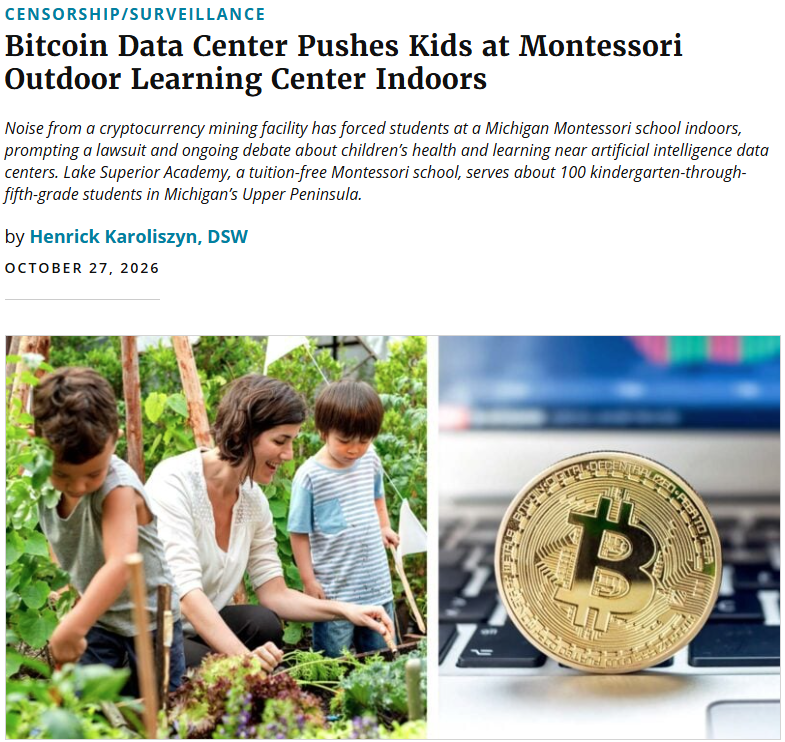 CHD_TheDefender's tweet photo. Their school was built around gardening, wildlife observation and learning outdoors.

Then a bitcoin mining facility opened nearby — and school officials say the constant noise forced students inside. https://t.co/yl4S16yrUq