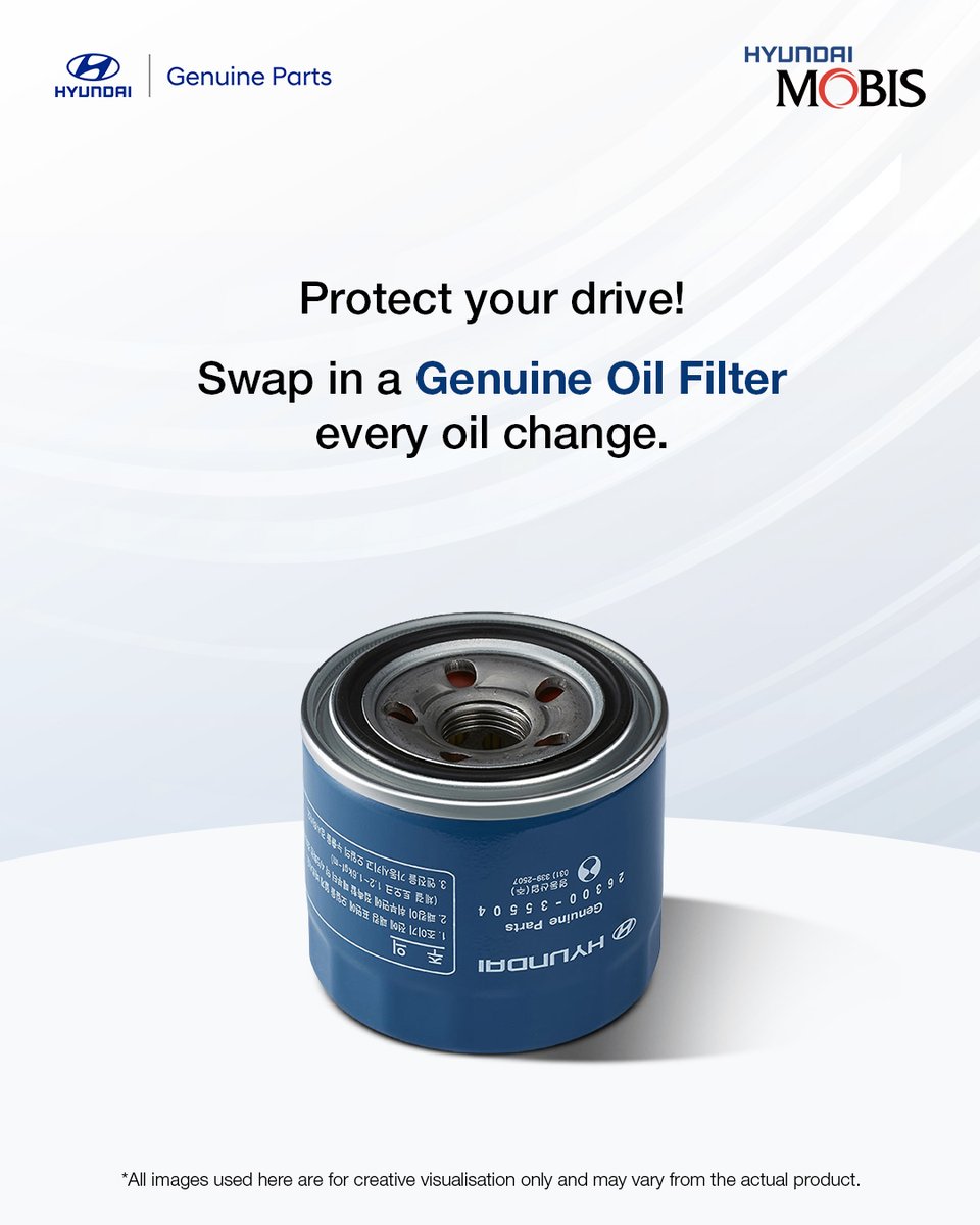 HyundaiMobisIN's tweet photo. Keep your engine protected with Genuine Oil Filters.
#HyundaiMobis #GenuineOilFilter #GenuinePartsGenuineCare #CarCareMadeSimple #RoutineMaintenance https://t.co/WkW3WdR21J