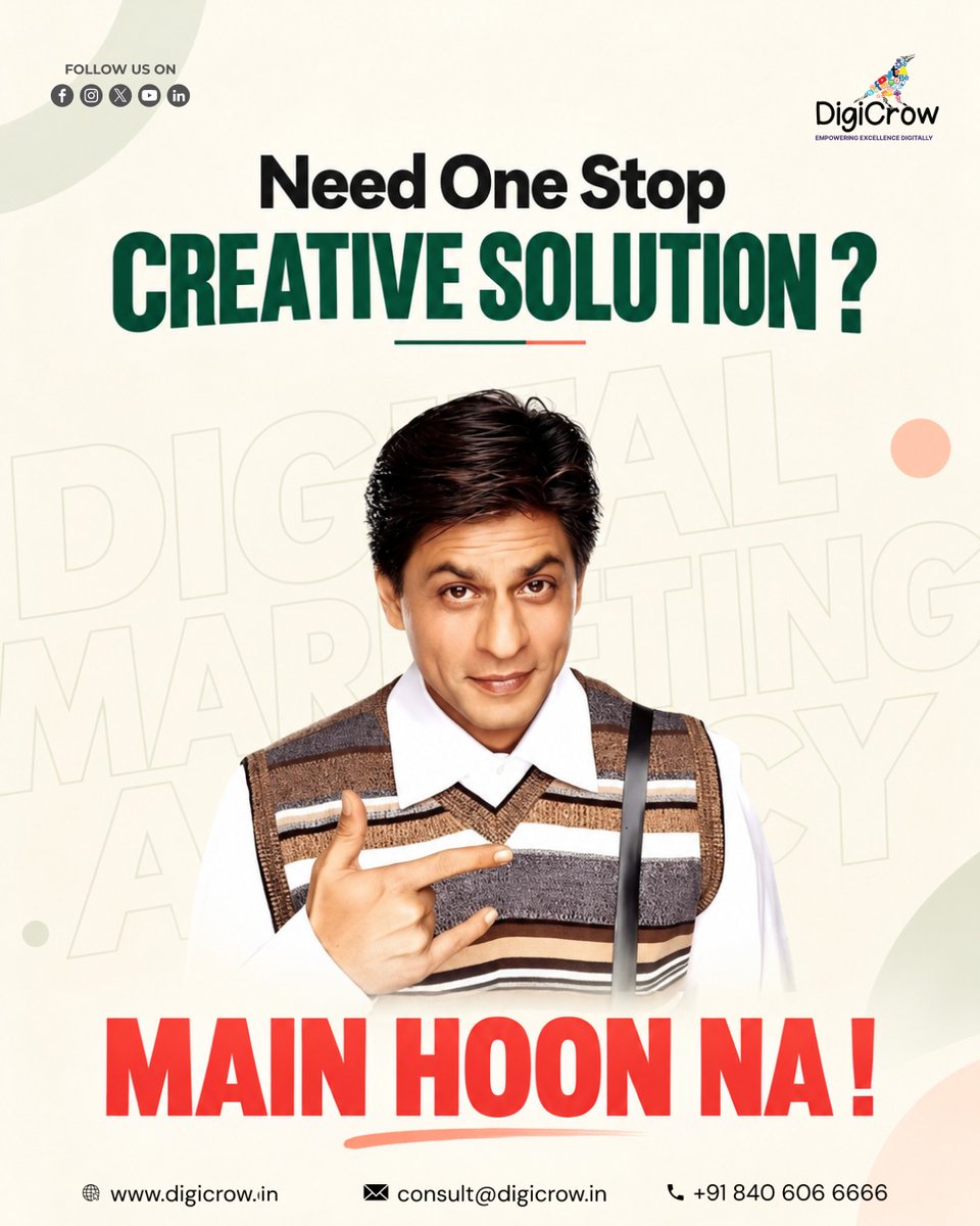 DigiCrow's tweet photo. Need a one-stop creative solution for your brand? ๐ฏ
Main Hoon Na! ๐ From scroll-stopping creatives to impactful branding, DigiCrow Consulting brings your ideas to life with creativity that makes your brand stand out.
#DigiCrowConsulting #CreativeAgency #CreativeDesign https://t.co/SboCLoM32X