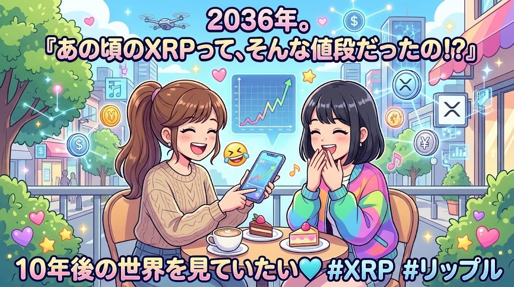 okioki0909's tweet photo. 2036年。

「あの頃のXRPって、そんな値段だったの！？」

そんな会話が当たり前になっていたら面白くない？🤣

今は毎日の数円、数十円の値動きに一喜一憂してるけど…

本当に見たいのはそこじゃない。

世界中の金融機関がブロックチェーンを当たり前に使う時代。

そこでXRPが必要とされる未来。

10年後の価格は誰にもわからない。

でも私は、今のチャートより10年後の世界を見ていたい🩵

#XRP #リップル
