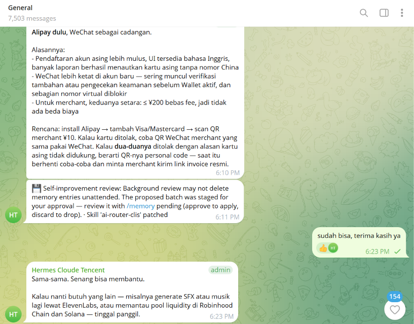 yudisxtira's tweet photo. banyak liat di TL orang2 pada maki2 agent nya, tapi gw malah bilang terima kasih ke agent🤣
btw gw pake hermes agent dan kartu debit bybit

konteks: 
gw nanya ke agent gimana cara bayar deepseek pake QR alipay tanpa pakai kyc alipay, dan agent gw sarananin kyk di ss dan yak berhasil, gw ga harus pake jasbay yang bisa gw kena risiko kena tipu