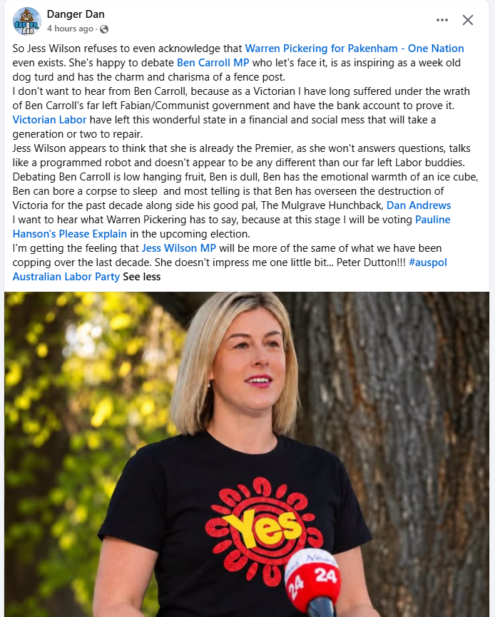 RT_today's tweet photo. Just remember, as gleeming and promising Jess Wilson looks, she was the ONLY #Liberal MP that supported #Albo's failed #VoiceReferendum. Red flags.
#OneNation is the only choice in #Victoria!
#VicVotes #SpringSt #Auspol #Australia https://t.co/hHdFDPLxt4