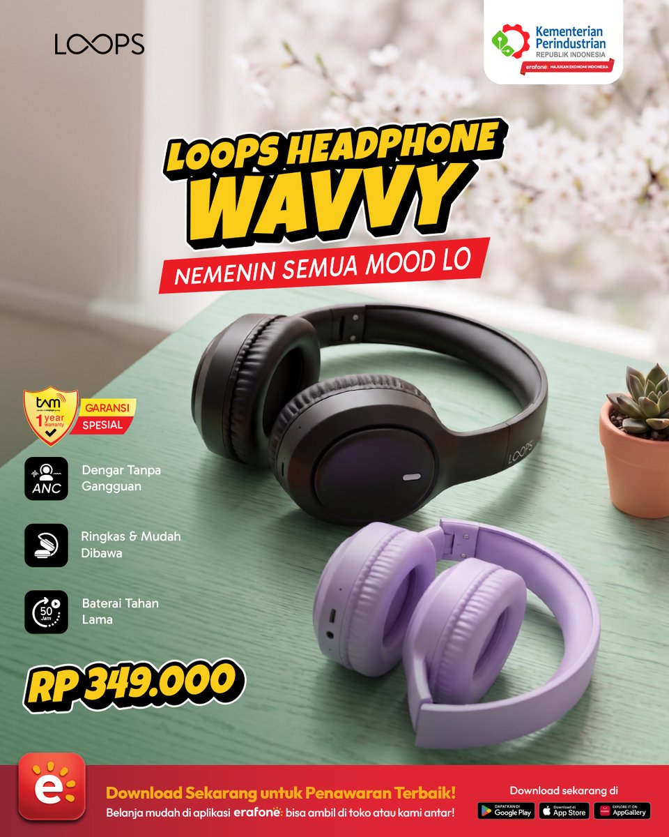 ErafoneStore's tweet photo. 𝐋𝐎𝐎𝐏𝐒 𝐇𝐞𝐚𝐝𝐩𝐡𝐨𝐧𝐞 𝐖𝐚𝐯𝐯𝐲 dilengkapi ANC, jadi kamu bisa dengar musik favorit tanpa gangguan dari sekitar. Desainnya ringkas dan mudah dibawa ke mana saja, dengan baterai tahan hingga 50 jam yang siap menemani dari perjalanan harian sampai maraton playlist. Serta garansi spesial selama 1 tahun!

Dapatkan sekarang di toko erafone, https://t.co/mCXkbi8k5O, atau Aplikasi erafone.