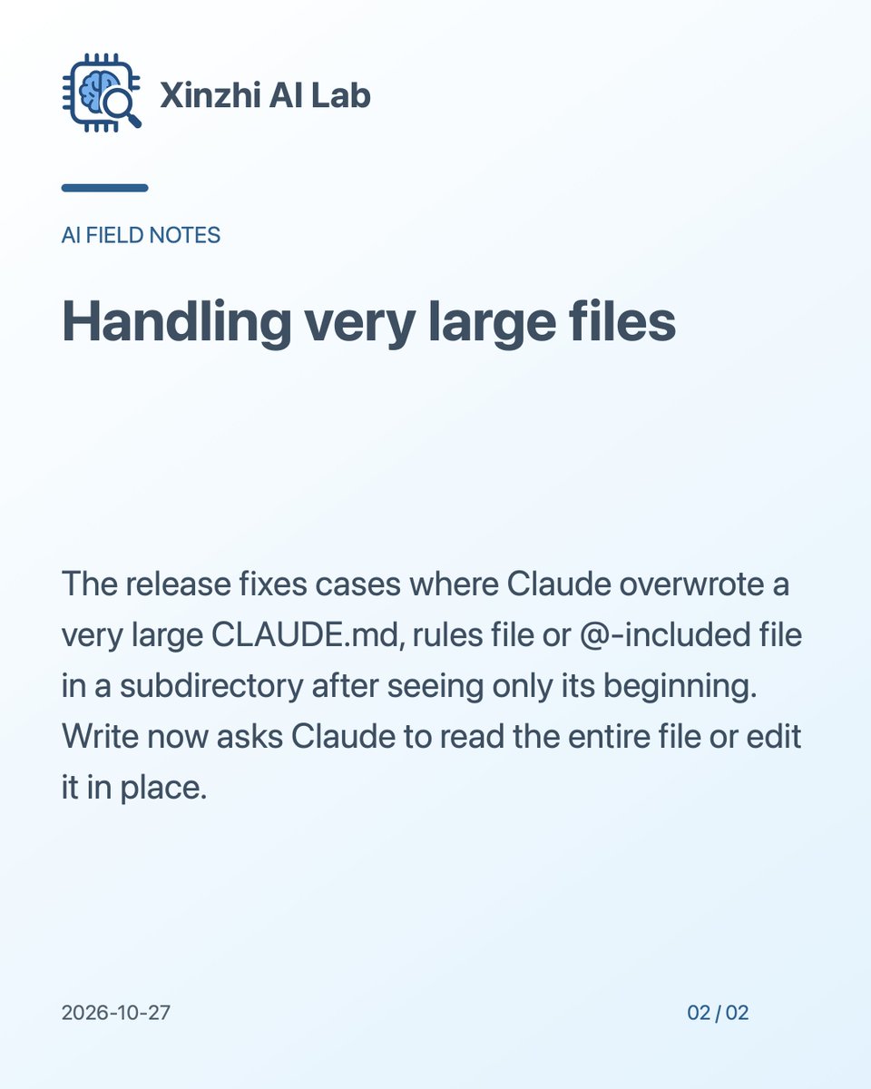 caolonghua's tweet photo. Claude Code v2.1.312 is out. The terminal-based agentic coding tool uses natural-language commands to handle routine tasks, explain code and work with Git workflows.

The update adds oidc.user_id_claim to the Claude apps gateway, allowing user identification through an id_token claim other than sub—for example, Microsoft Entra ID's oid.

It also fixes a problem where managed settings and organization policy were not fetched for the rest of a session after signing in through the VS Code extension. Another fix addresses overwriting very large CLAUDE.md, rules or @-included files in subdirectories after Claude had seen only the beginning: Write now asks Claude to read the entire file or edit it in place.

Release notes: https://t.co/5D6bEwTLhM