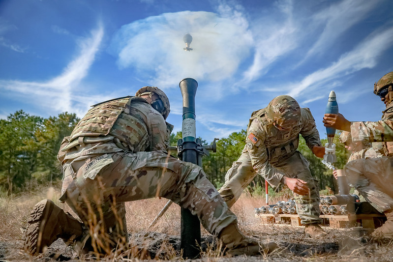 USNationalGuard's tweet photo. .@TheNationsFirst Soldiers from the 1st Battalion, 181st Infantry Regiment, sharpened their mortar skills during a weekend drill, training with 60 mm, 81 mm and 120 mm mortar systems to provide indirect fire support to ground forces. https://t.co/iCoQCgKXiC