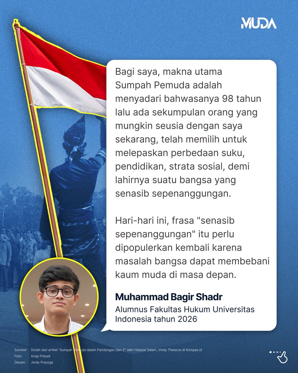 kompasmuda's tweet photo. Kini, Sumpah Pemuda menjadi momentum bagi gen Z untuk memaknai kembali semangat persatuan sekaligus merefleksikan masa depan Indonesia.

Yuk, simak pandangan dan harapan mereka!

#AdadiKompas #HariSumpahPemuda #SumpahPemuda #GenZ

🔗 https://t.co/g0iLpWgutV https://t.co/5t3QWolamh