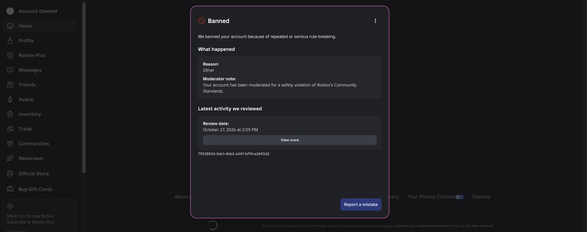 Neoo4_444's tweet photo. My 10 yr roblox account got enforcement banned and i've been yet to receive any reply.

Shit sucks.
#ROBLOX #EnforcementBan #RobloxBan #robloxsupport https://t.co/9IMLM6vsND