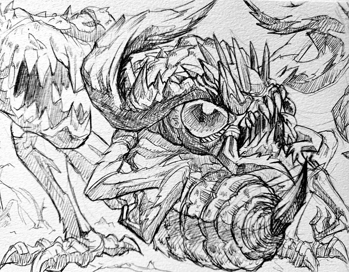 YoneharaShigeo's tweet photo. ボールペン落書き
虫の怪物

ゴリゴリのパワー系の虫モンスターをイメージしています。

#モンスター
#クリーチャー https://t.co/l4HAjrwT7X