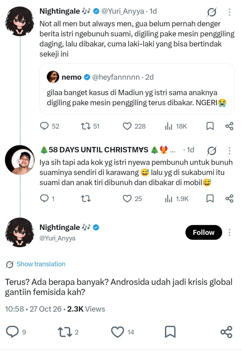 icedtea_manis's tweet photo. "gua blm pernah denger berita istri bun*h suami sekeji ini"

Saat diberi data, gawangnya digeser lagi "brp bnyk?"

Mirip Prabowo. Nyawa cuma dianggap statistik. Kalo dikit, lalu dianggap remeh. Pantes alih2 fokus pd tindak kriminalnya, malah fokus angka statistik demi muasin ego. https://t.co/TrhN2NrLjC