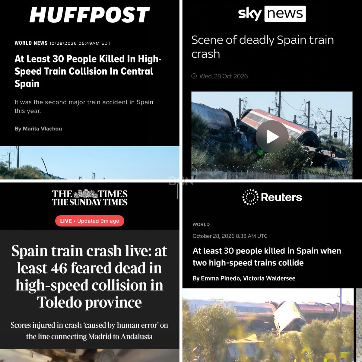 BCN_Plus's tweet photo. Así es como la prensa internacional titula y expone a España hoy, luego del lamentable accidente de trenes en Toledo.

Es una auténtica vergüenza mundial. https://t.co/zRrgN6S2hk