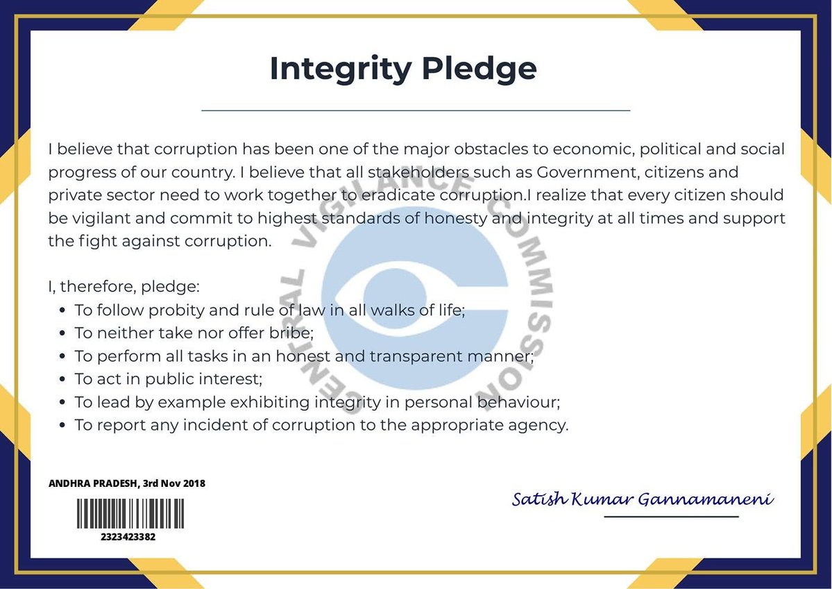 gannamaneni_s's tweet photo. Let us promote integrity, transparency, and ethical values for a corruption-free India. Take the online Integrity e-Pledge at https://t.co/kCkdL8P6Fm and reaffirm your commitment to honesty and accountability. @IntegrityPledge @KiitSoe @achyuta_samanta @KIITUniversity https://t.co/qC3e8HvSSL