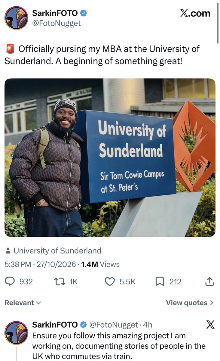 Hybrid_Ola's tweet photo. Nigerians react to news of SarkinFoto studying at the University of Sunderland instead of in a Muslim country. https://t.co/iBOUqYkbXn