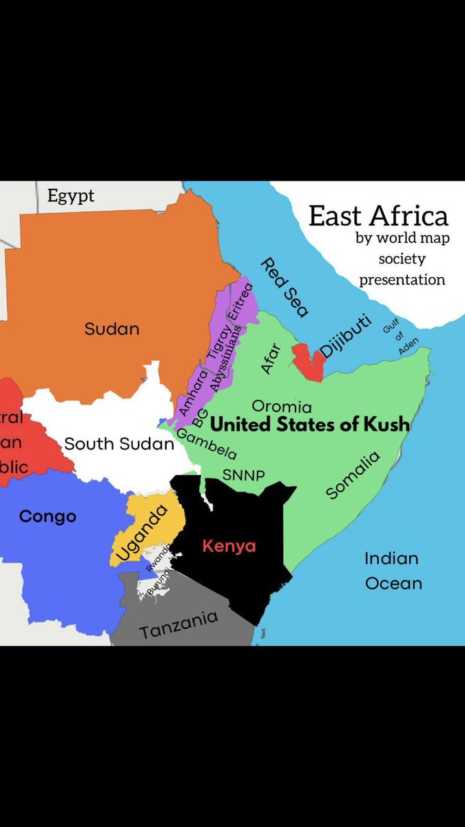 AbdullahiDerow's tweet photo. I came across these maps titled “United States of Kush” or expanded “Oromiyaa” that absorb Djibouti, parts of Somalia, Kenyan border areas and coastal access and treat neighbouring territories and populations as available for absorption, which violates territorial integrity and minority rights.

Oromummaa as language and Gadaa is one thing. As a political ideology legitimising maximalist claims against other groups inside and outside Ethiopia, it drives conflict. @AbiyAhmedAli’s framing of Red Sea access as an existential or historical right compounds it. 

Ethiopia lost sovereign ports with Eritrea’s independence; demanding Assab or pursuing unilateral deals like the Somaliland MoU rejected by Somalia is irredentist rhetoric, not ordinary diplomacy. Linking events such as Irreecha to future Red Sea celebrations makes the ethnic strand explicit. Eritrea, Somalia and Djibouti have reason to treat it as a threat.

Cultural self-assertion within existing borders is legitimate. Maps that erase other peoples’ lands, sea-access rhetoric as destiny, and regional forces settling disputes are not. They heighten risk across the Horn and reject the principle that neighbouring peoples also possess rights to the lands they inhabit.