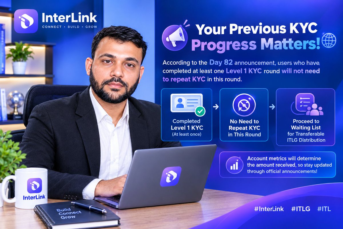 Imran222422's tweet photo. 💜 Completed Level 1 KYC? You may not need to repeat it! Check official InterLink updates about the transferable ITLG waiting list. 🌐
#InterLink #ITLG #ITL https://t.co/ia4N2Wbb6O