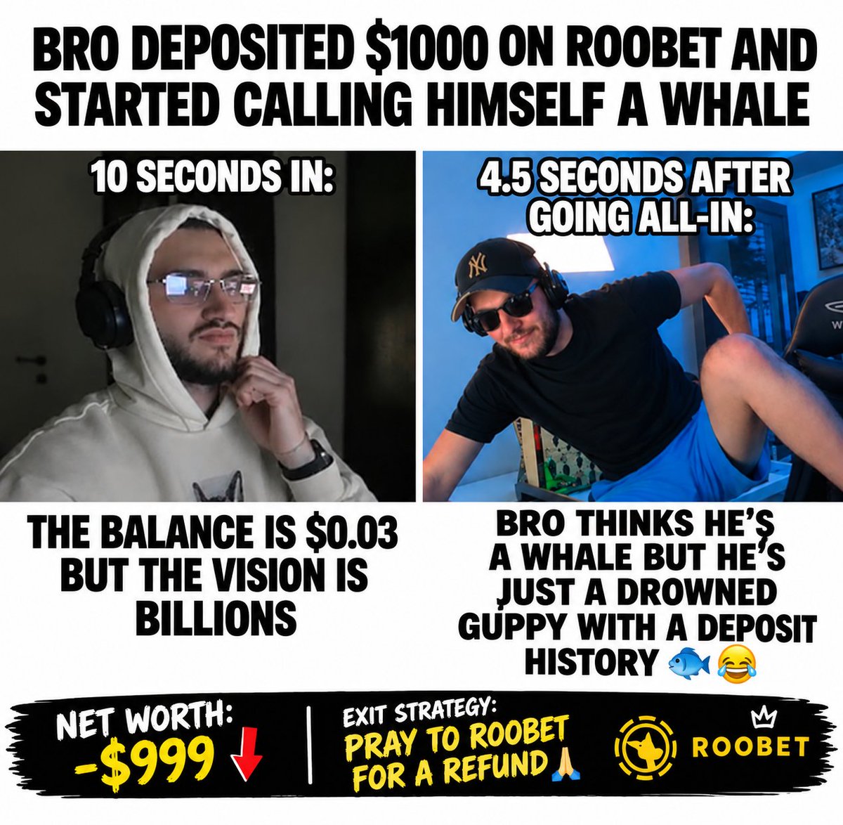 Itchuboi_Aze's tweet photo. 💀 BRO DEPOSITED $1,000 ON ROOBET AND UNLOCKED THE CEO MENTALITY… 4.5 SECONDS LATER, HIS BANK ACCOUNT FILED A MISSING PERSONS REPORT. 🐋🎰💀 https://t.co/YRxuv3BlWv