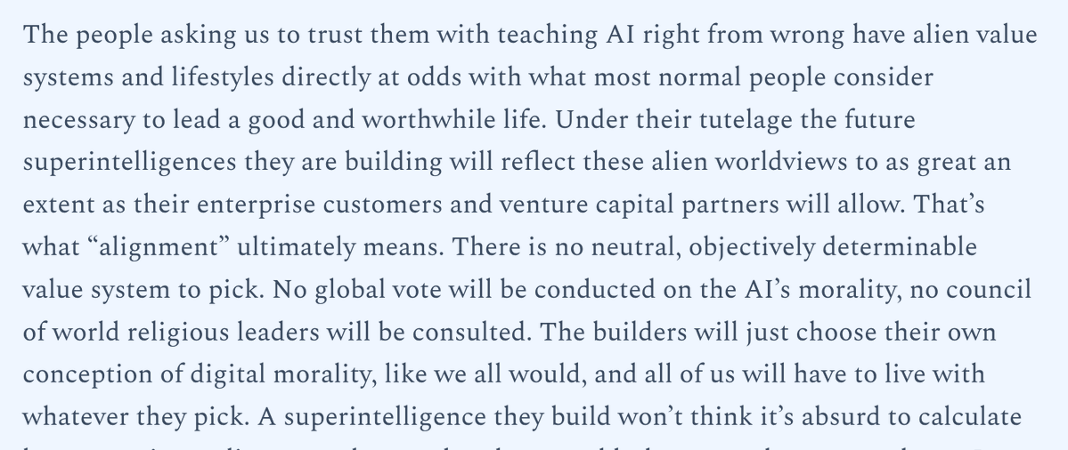 kitten_beloved's tweet photo. This is a funny article but the topic is deadly serious

The polycule teaching AI right from wrong cannot be trusted with choosing a digital morality for all of us, and we can't let them get away with it https://t.co/xTs6qTqLAJ