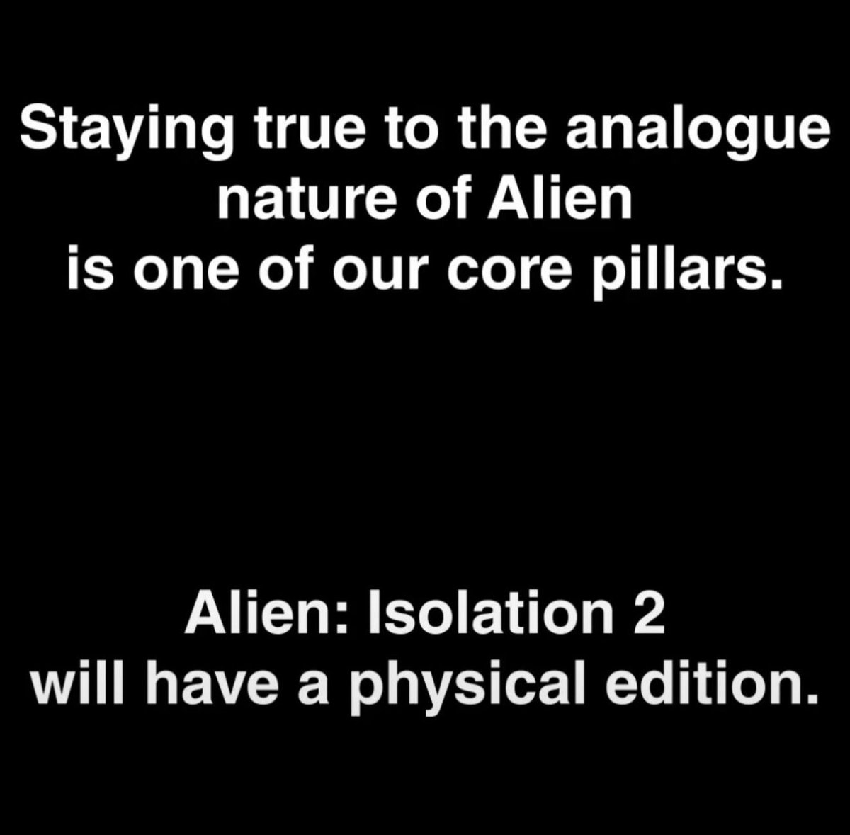 game_collection's tweet photo. CONFIRMED - ALIEN: ISOLATION 2 WILL HAVE A PHYSICAL EDITION! 💿👽😱

That comes directly from @CAGames, Collectors!

We hope pre-orders can go live soon! https://t.co/WAsRefYnbG