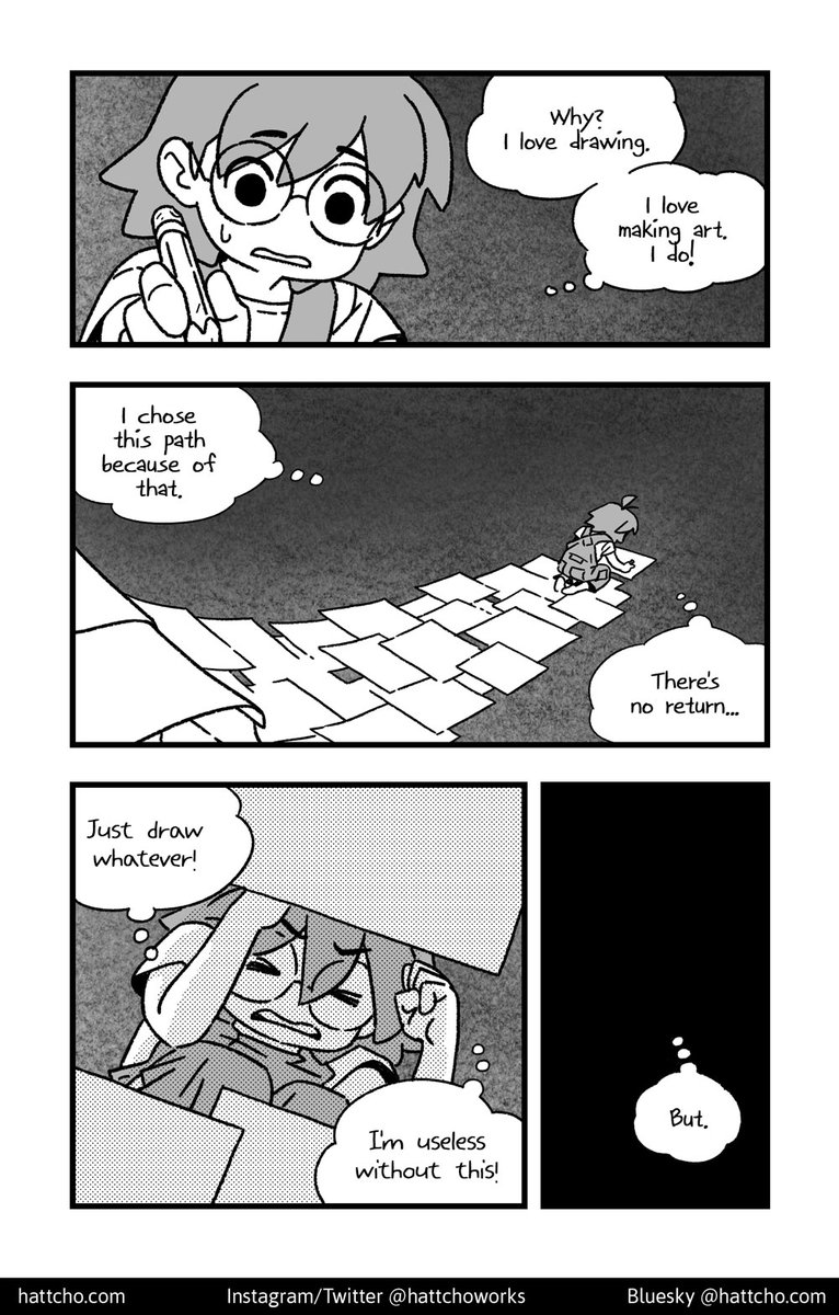 hattchoworks's tweet photo. A comic: I am an artist but I'm afraid to make art (1/5) https://t.co/W1ZoLCnml0