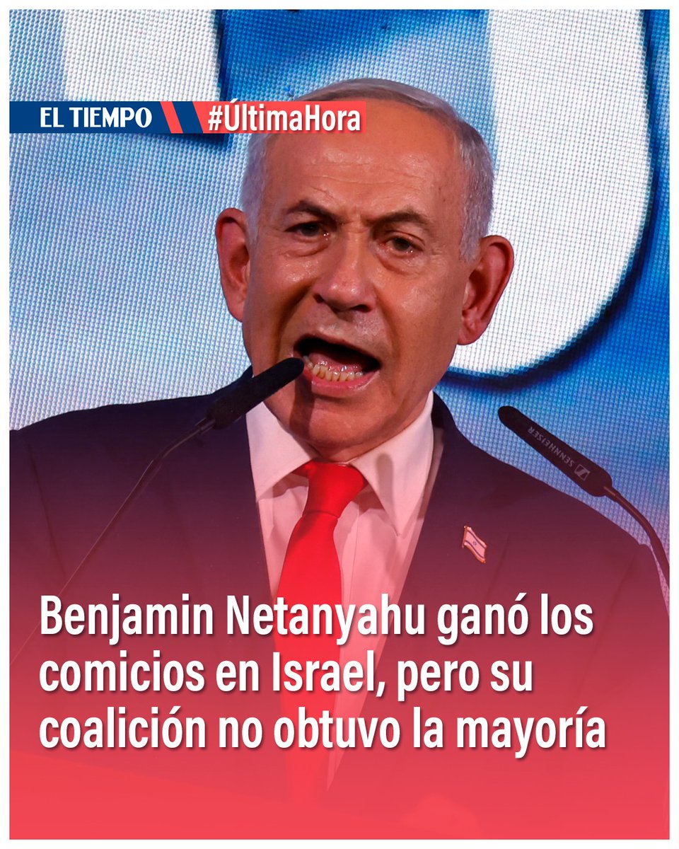 ELTIEMPO's tweet photo. 🔴 Elecciones en Israel en vivo: Benjamin Netanyahu gana los comicios, pero su coalición no logra la mayoría ⬇️
https://t.co/keC9TLAICk https://t.co/iUuLuNRlVB